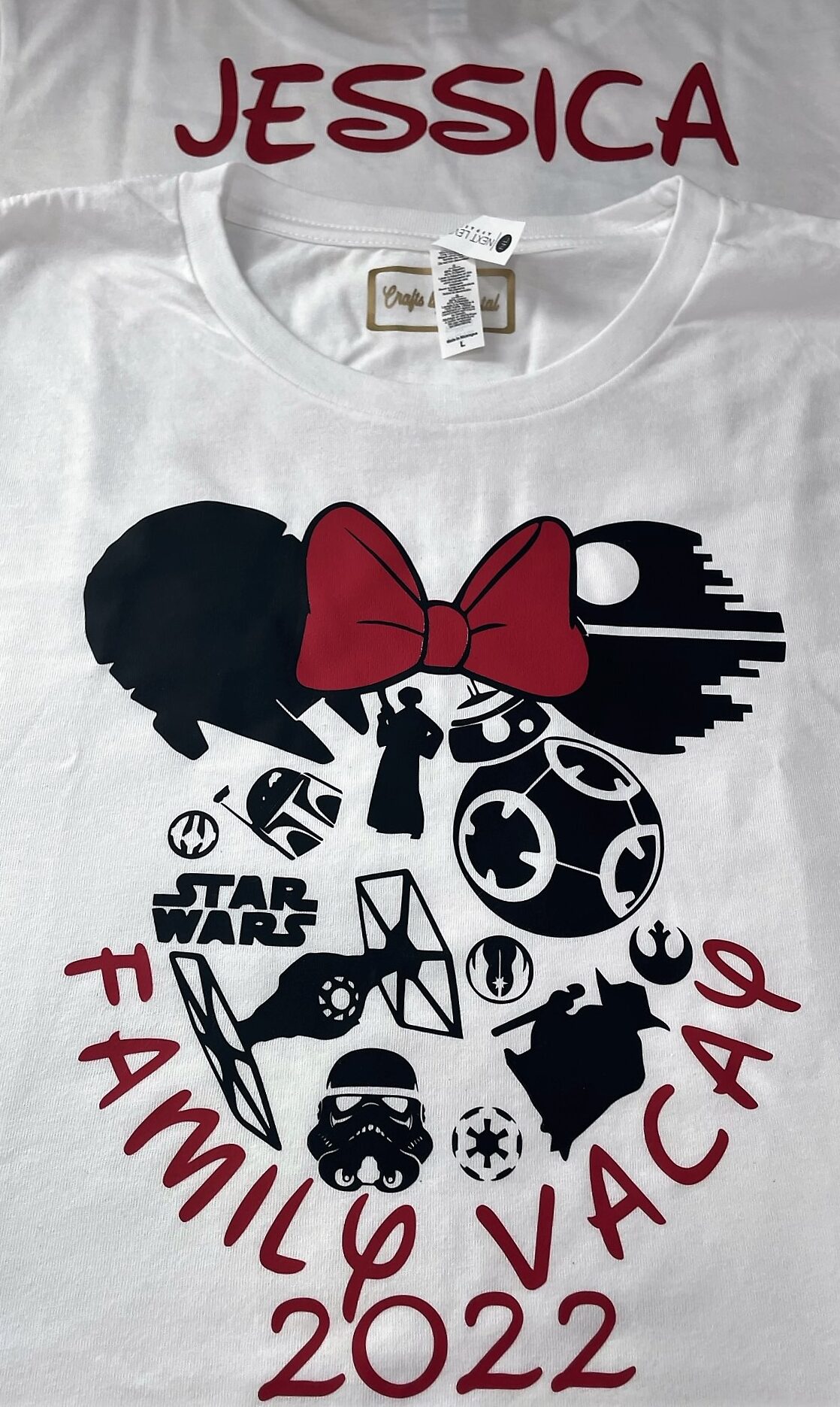 Mandalorian-themed Disneyworld Family Vacay 2022 shirt with name on back of shirt